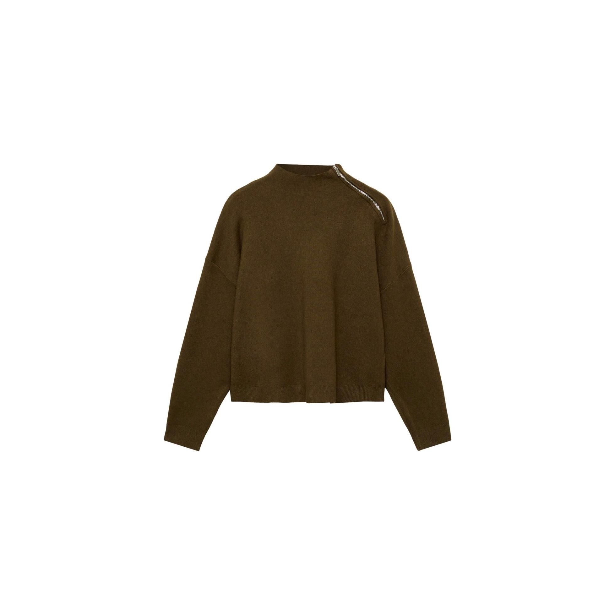 Zip Mock-Neck Pullover - Khaki
