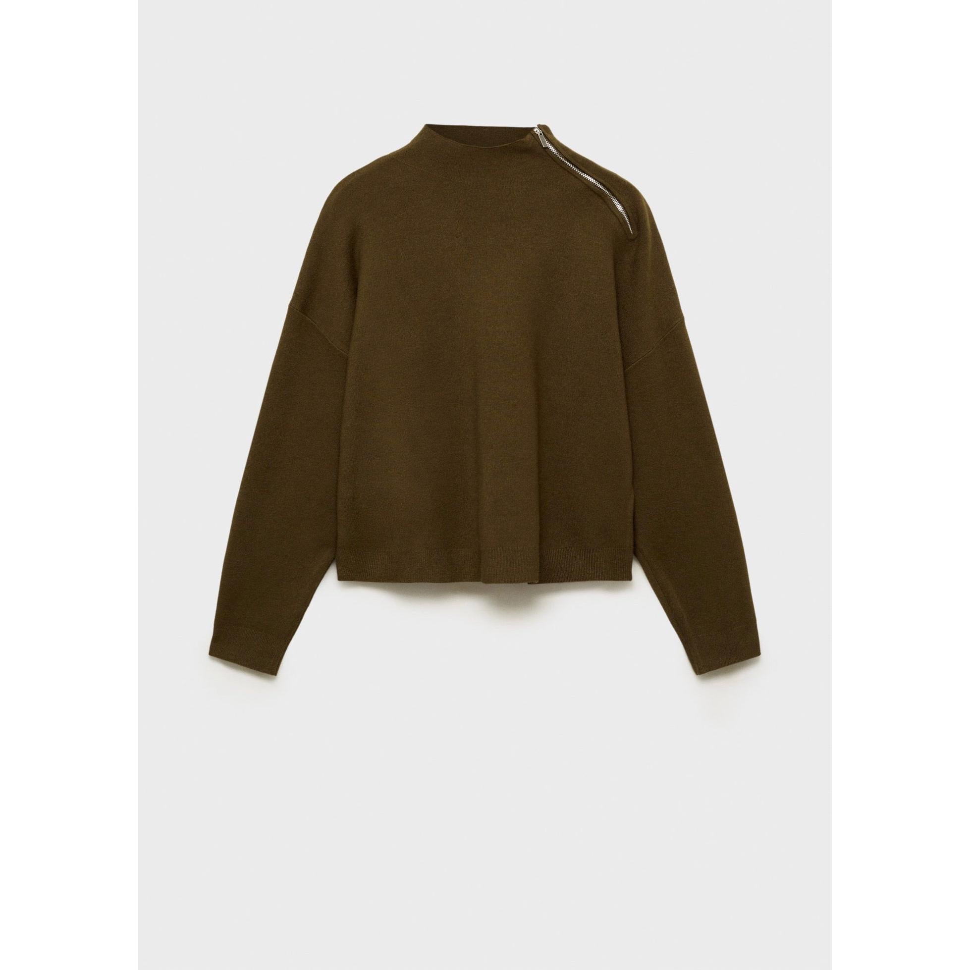 Zip Mock-Neck Pullover - Khaki