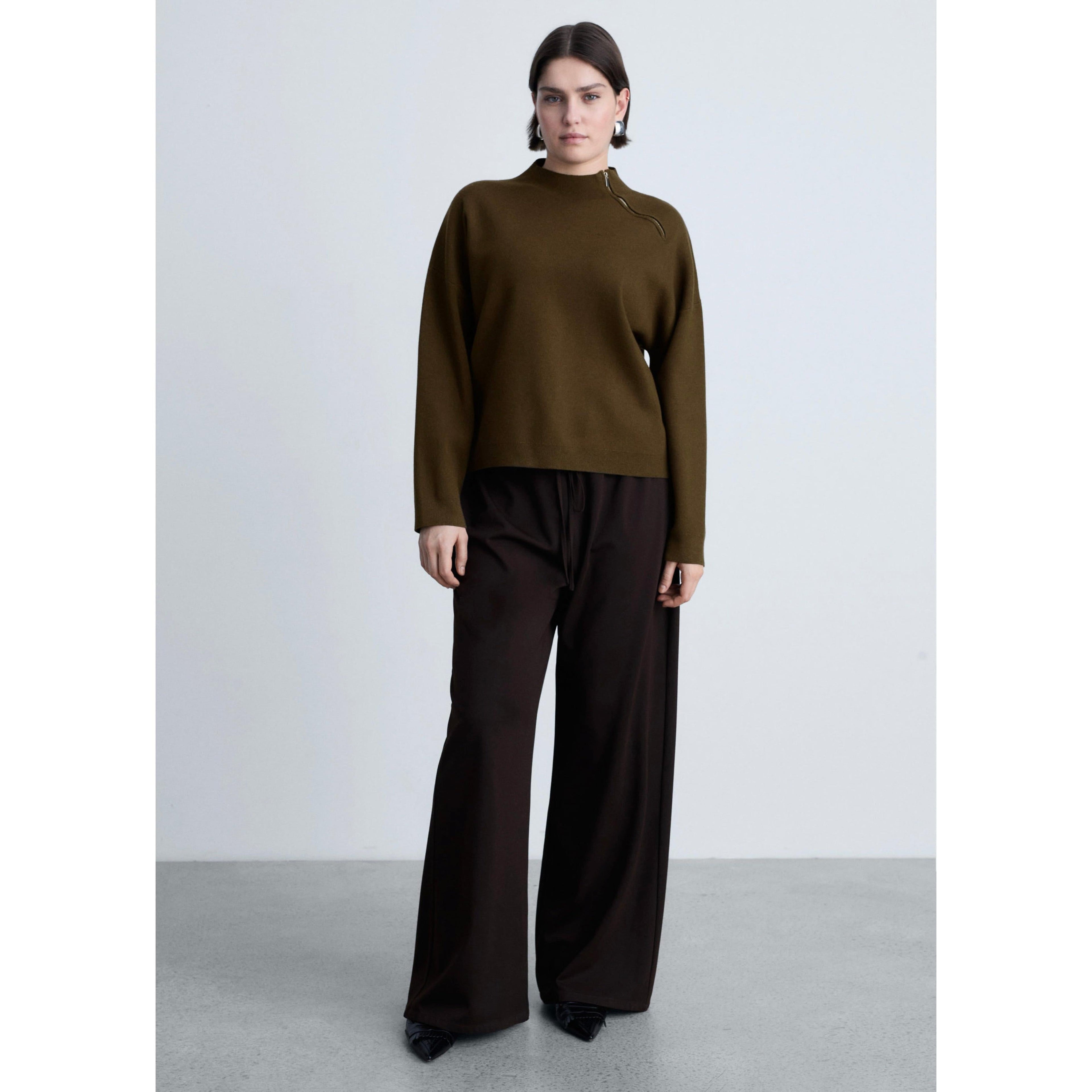 Zip Mock-Neck Pullover - Khaki