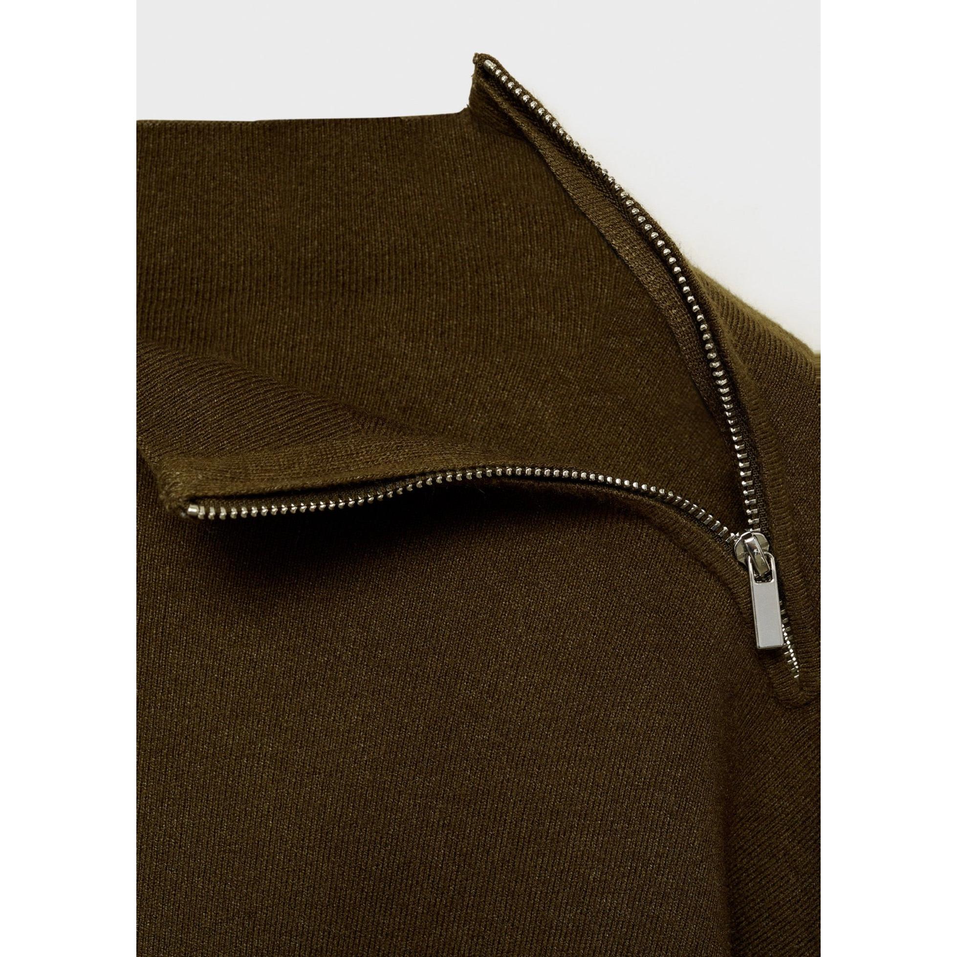 Zip Mock-Neck Pullover - Khaki