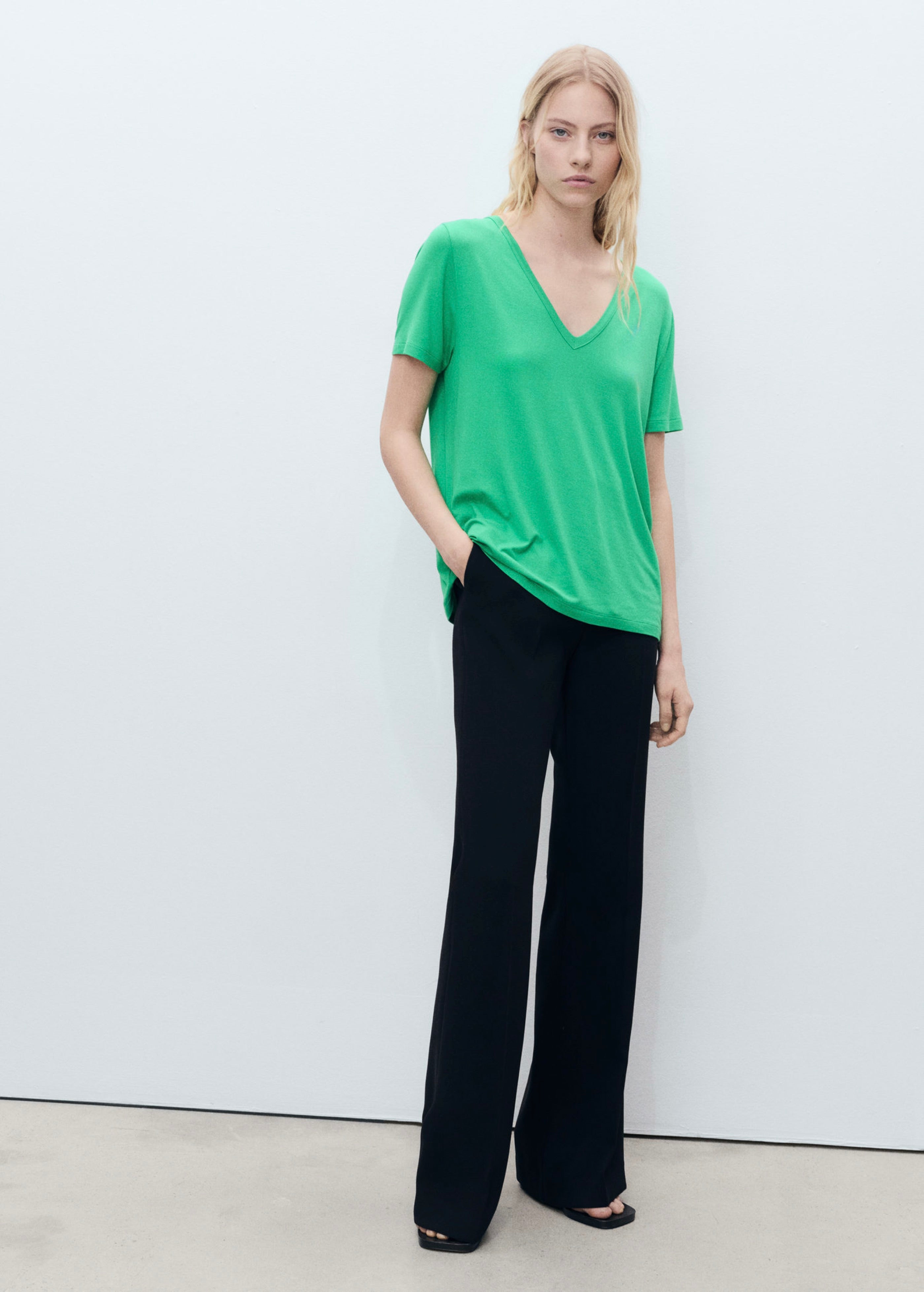 T-Shirt Col En V - Green