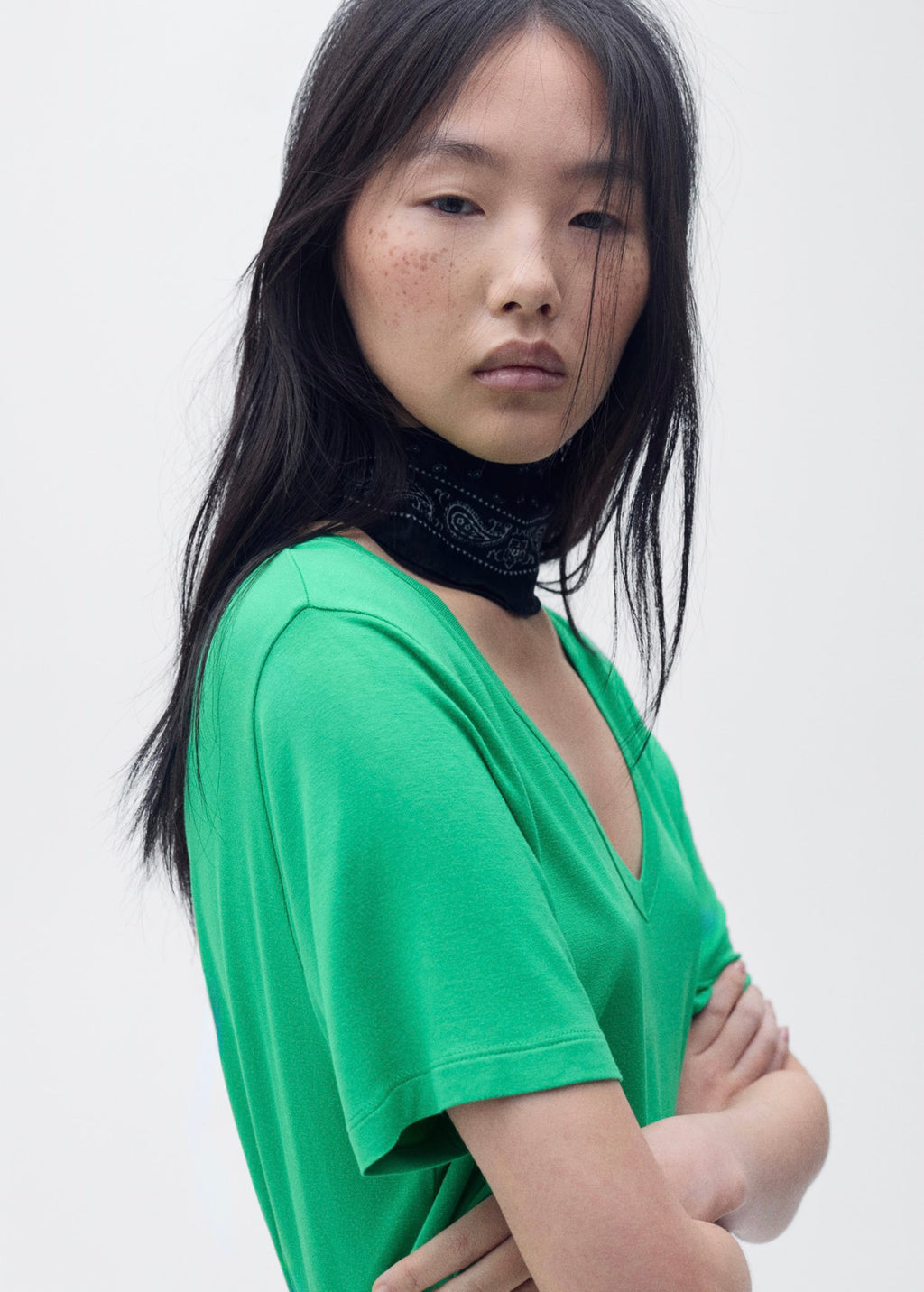 T-Shirt Col En V - Green