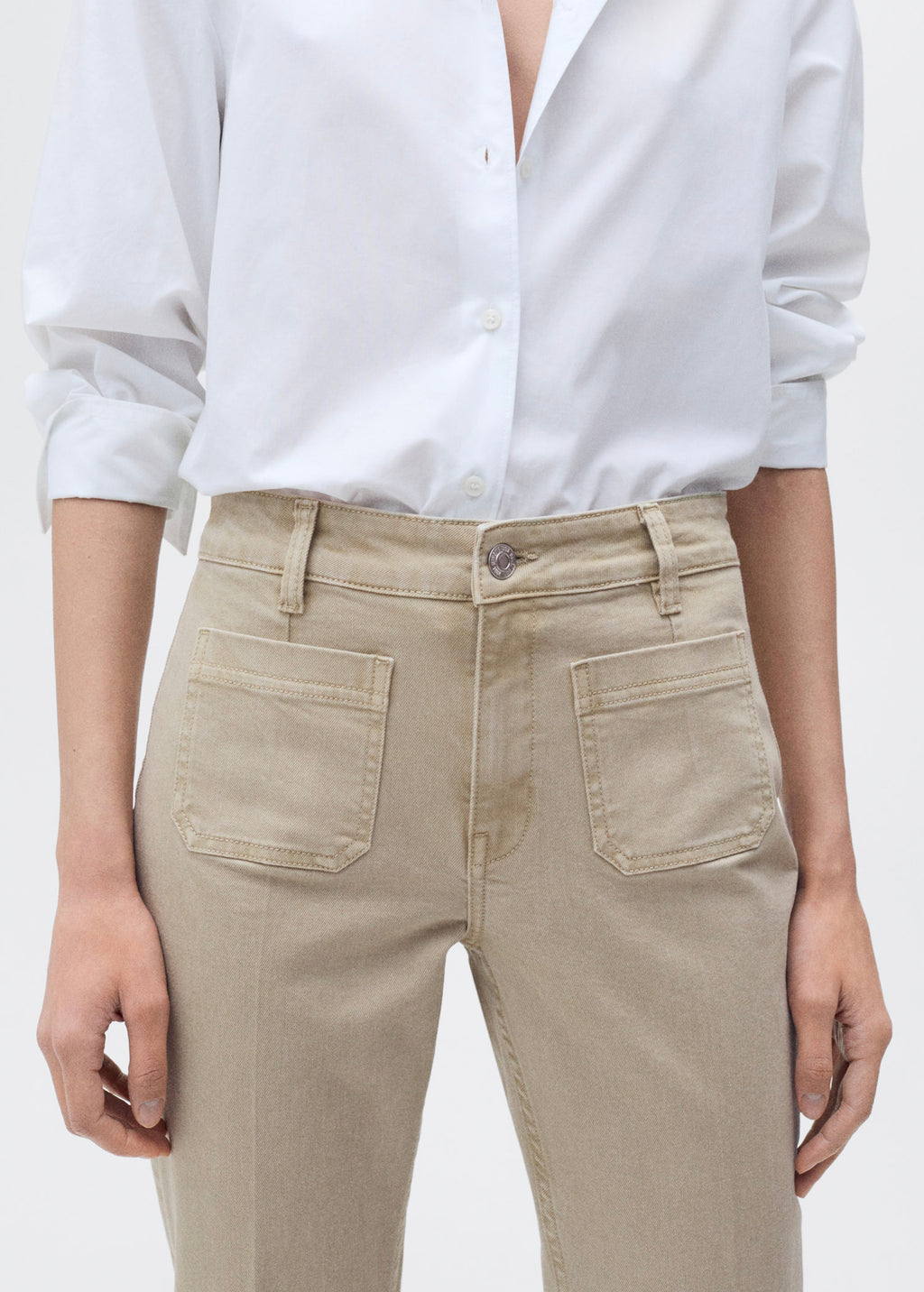 Jean Flare Crop Poches - Pastel Green