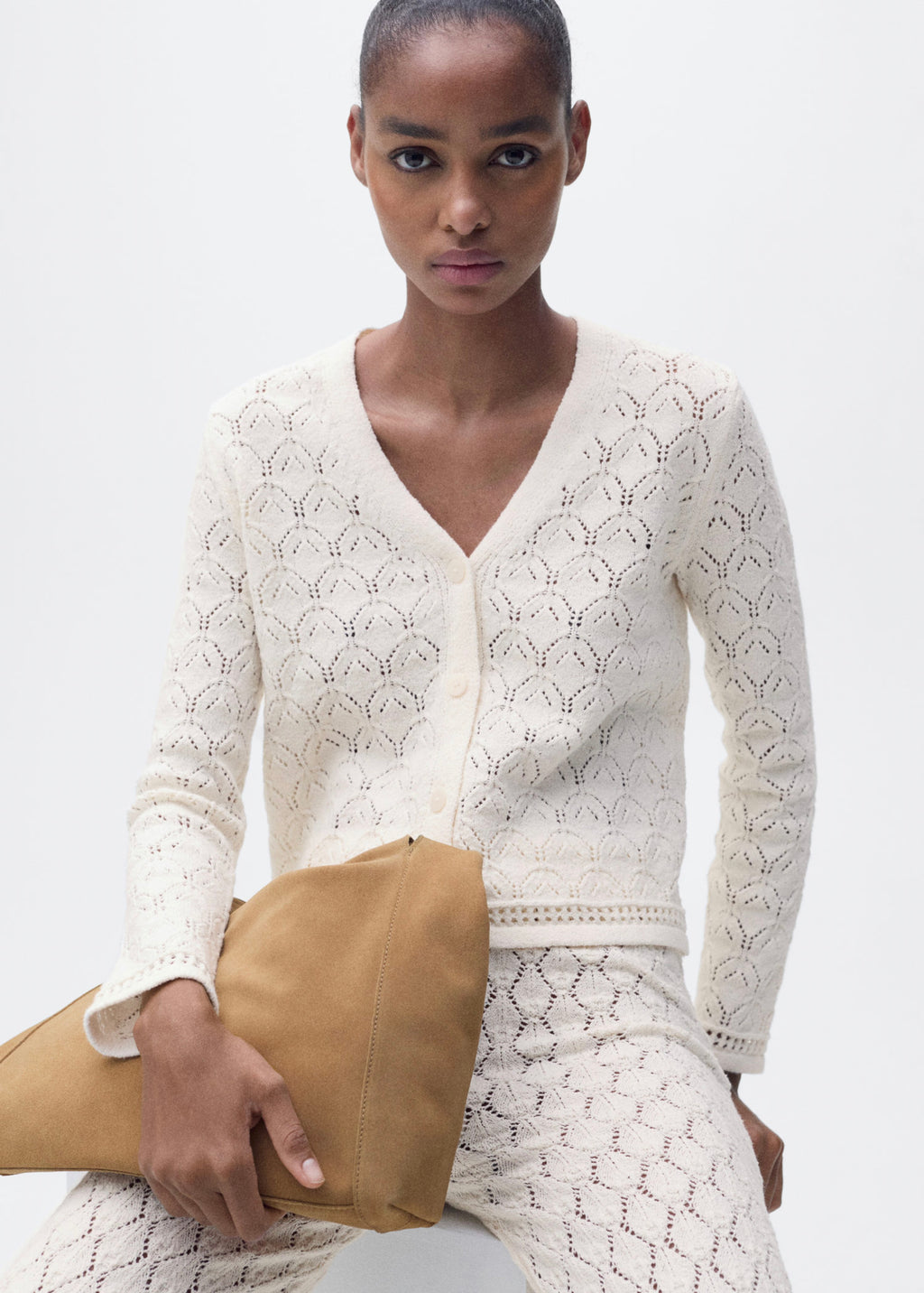 Cardigan Maille Détails Ajourés - Ecru
