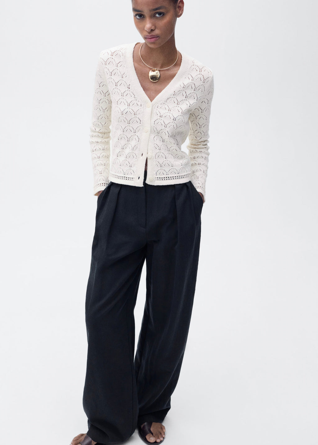 Cardigan Maille Détails Ajourés - Ecru