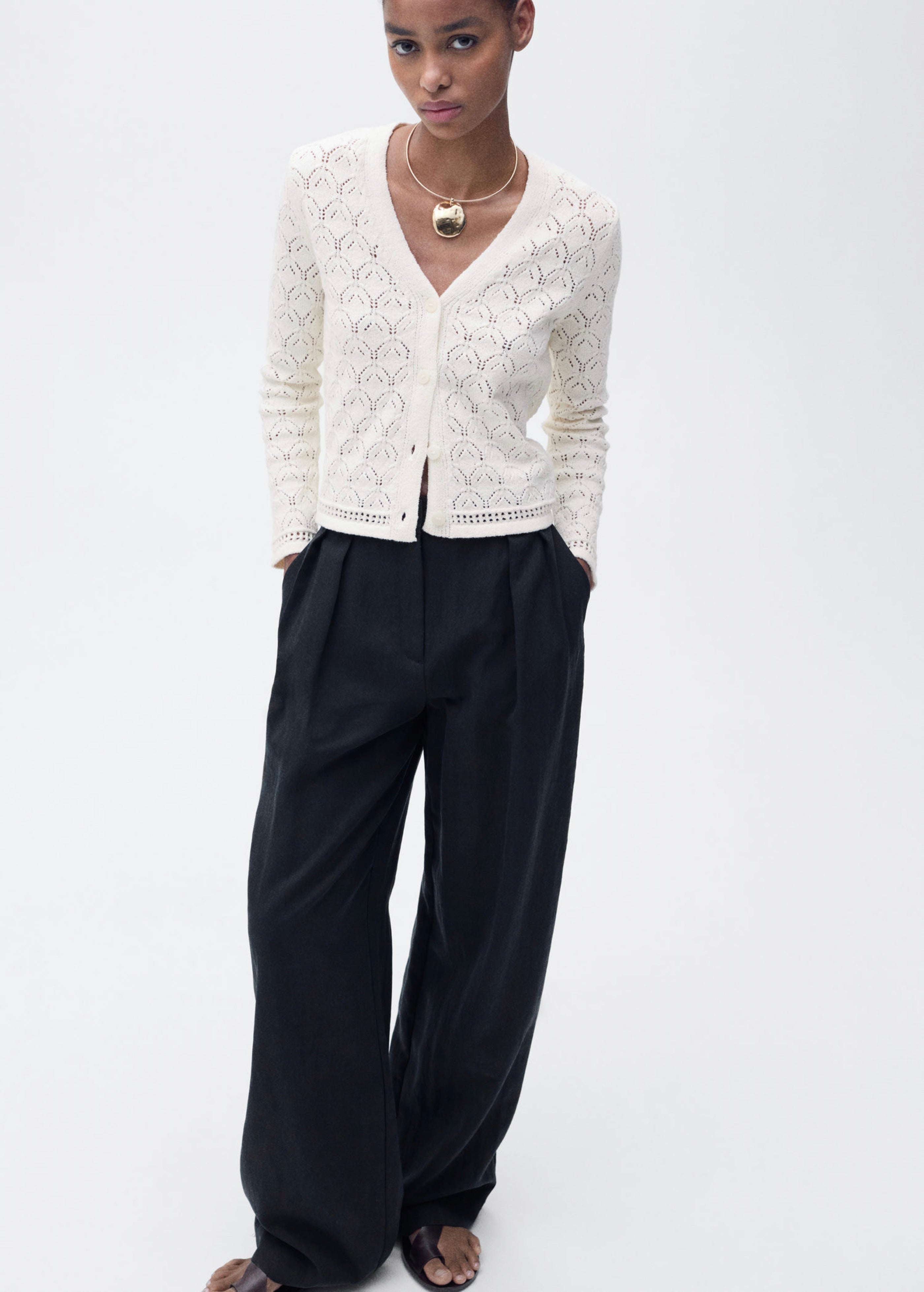 Cardigan Maille Détails Ajourés - Ecru