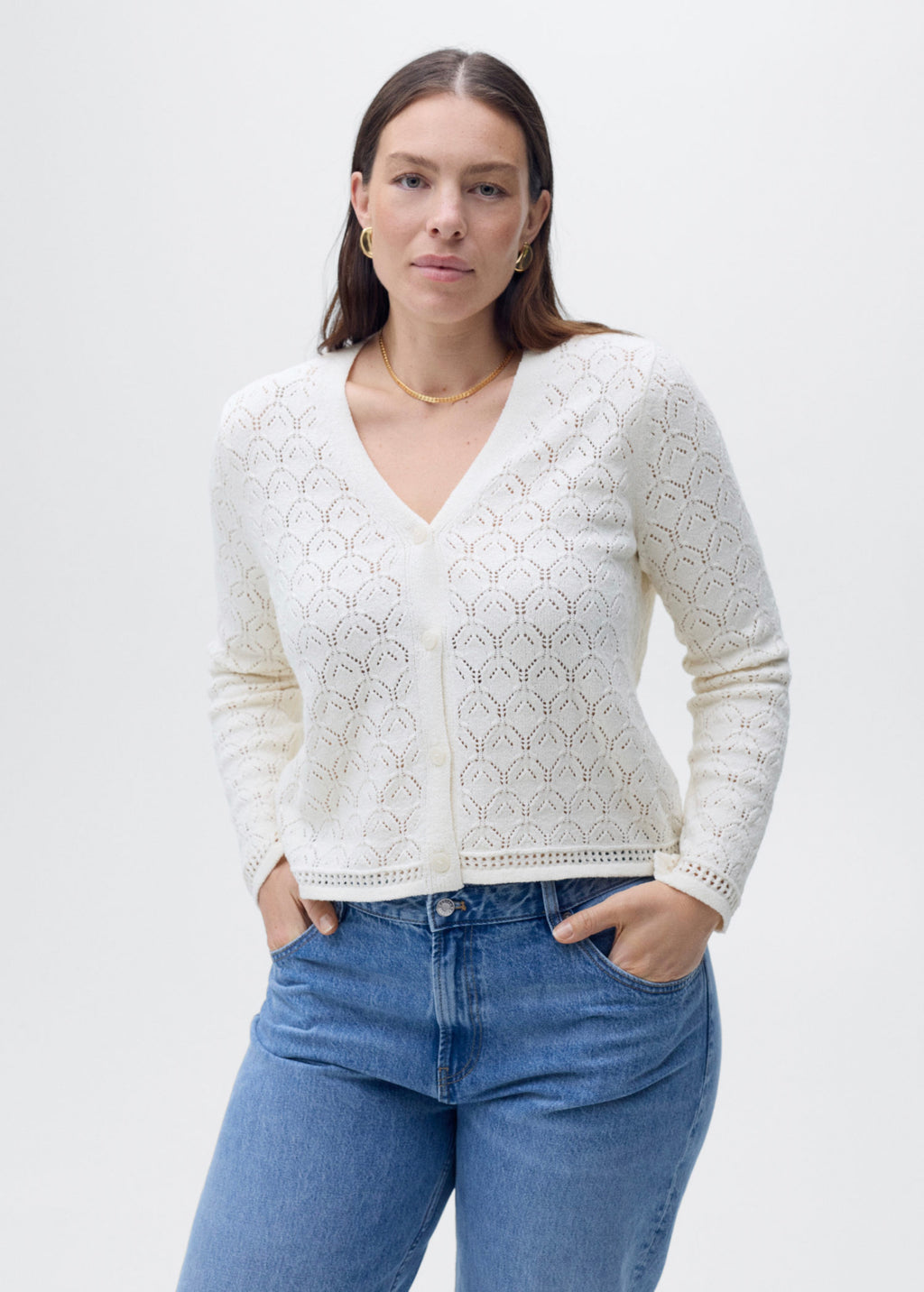 Cardigan Maille Détails Ajourés - Ecru