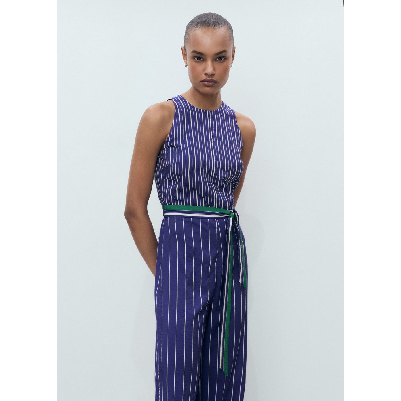 Striped Belt Jumpsuit