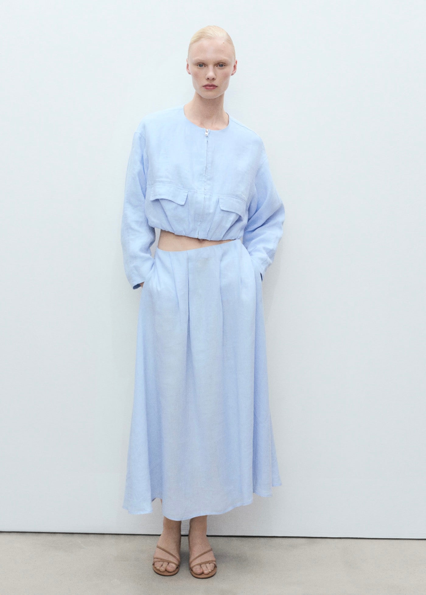 Veste Courte En Lin À Poches - Sky Blue