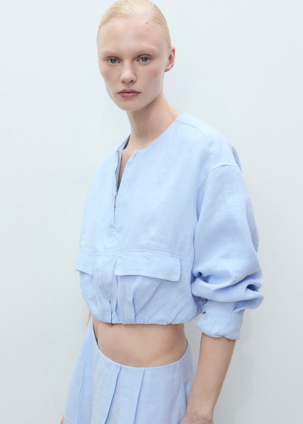 Veste Courte En Lin À Poches - Sky Blue