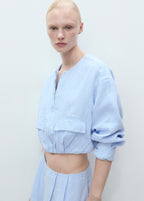 Veste Courte En Lin À Poches - Sky Blue