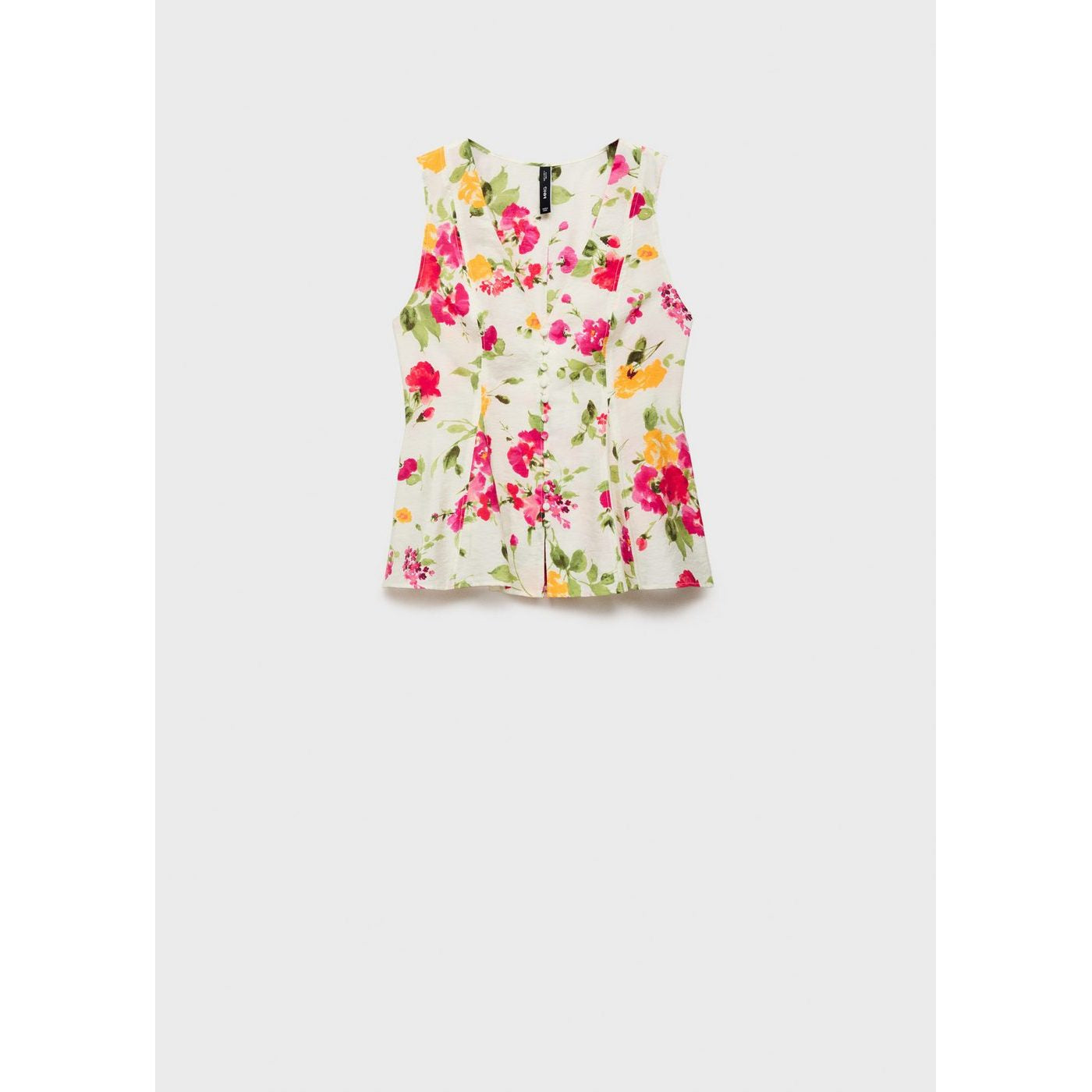 Blouse Ajustée À Fleurs Et Boutons