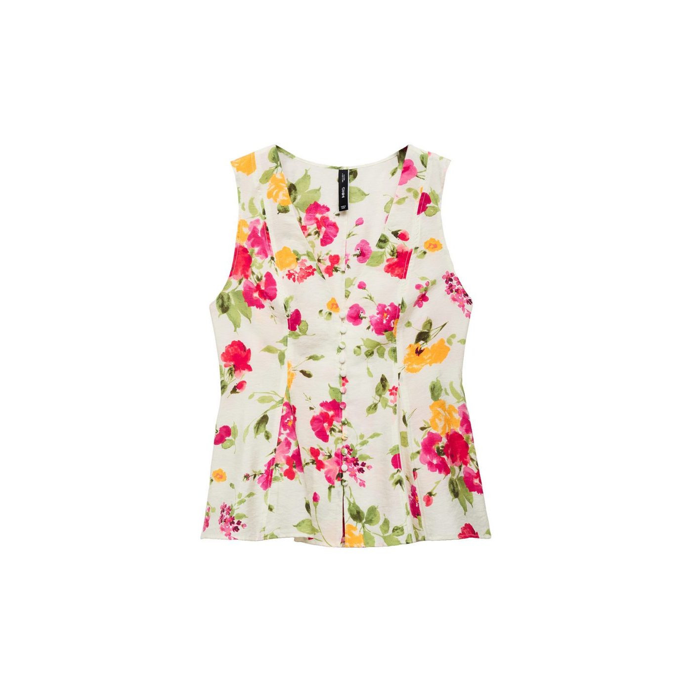 Blouse Ajustée À Fleurs Et Boutons