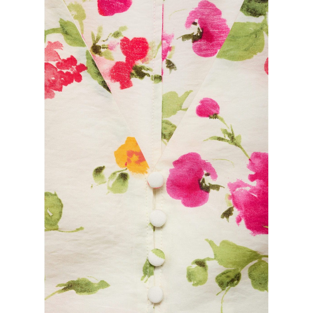 Blouse Ajustée À Fleurs Et Boutons