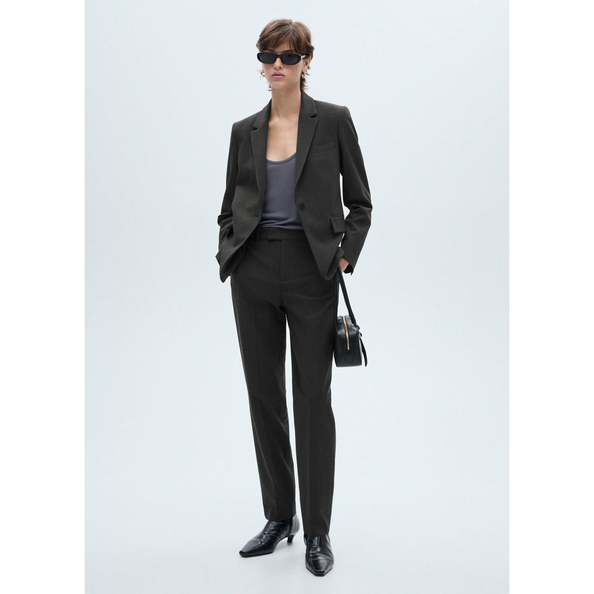Pantalon De Costume Fines Rayures - Dark Heather Grey