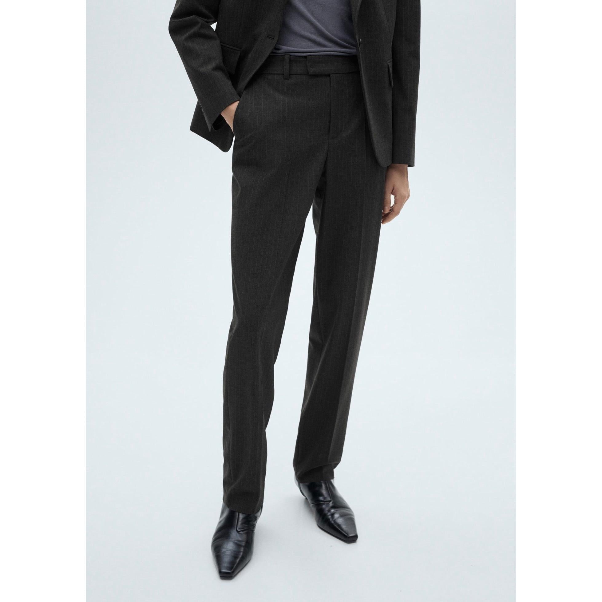 Pantalon De Costume Fines Rayures - Dark Heather Grey