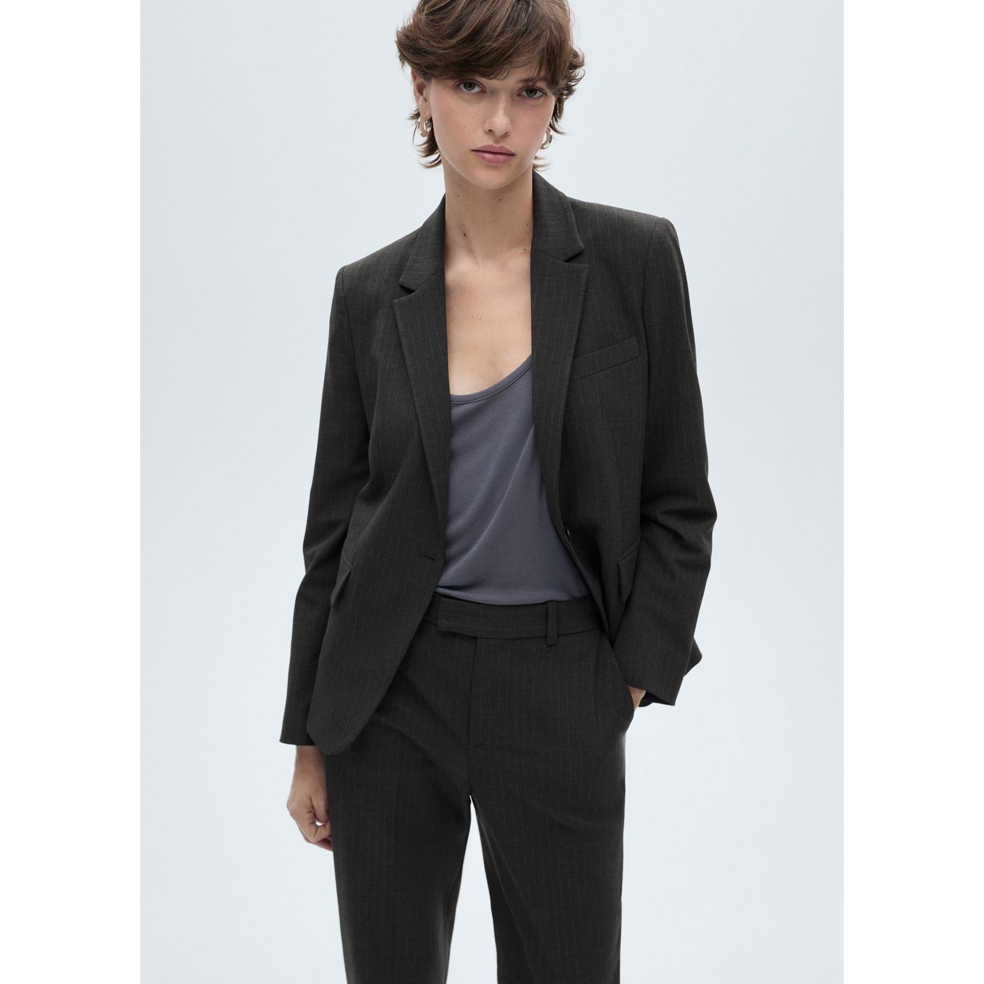 Pantalon De Costume Fines Rayures - Dark Heather Grey