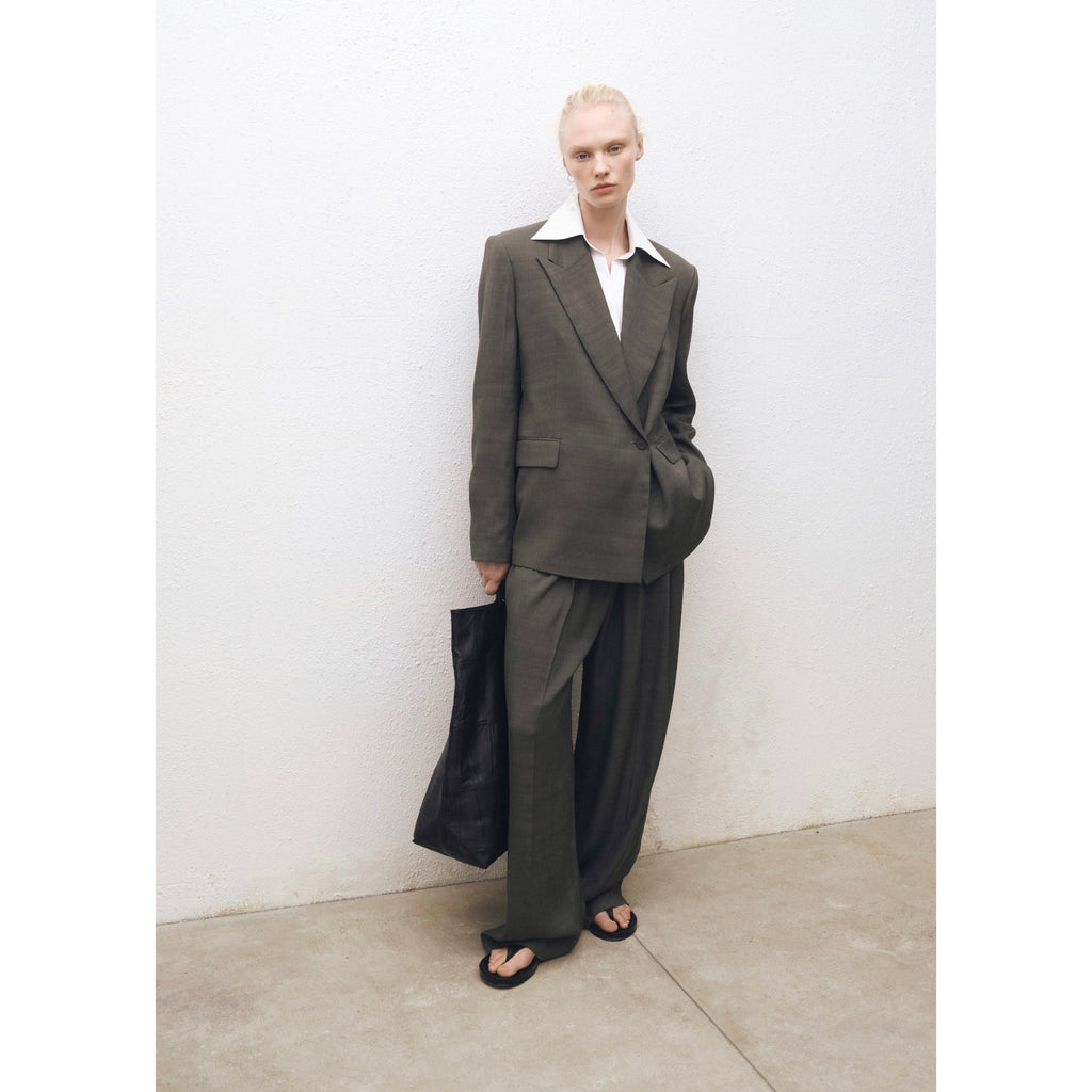Oversized Double-Breasted Suit Jacket - Khaki