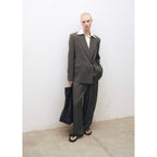 Oversized Double-Breasted Suit Jacket - Khaki