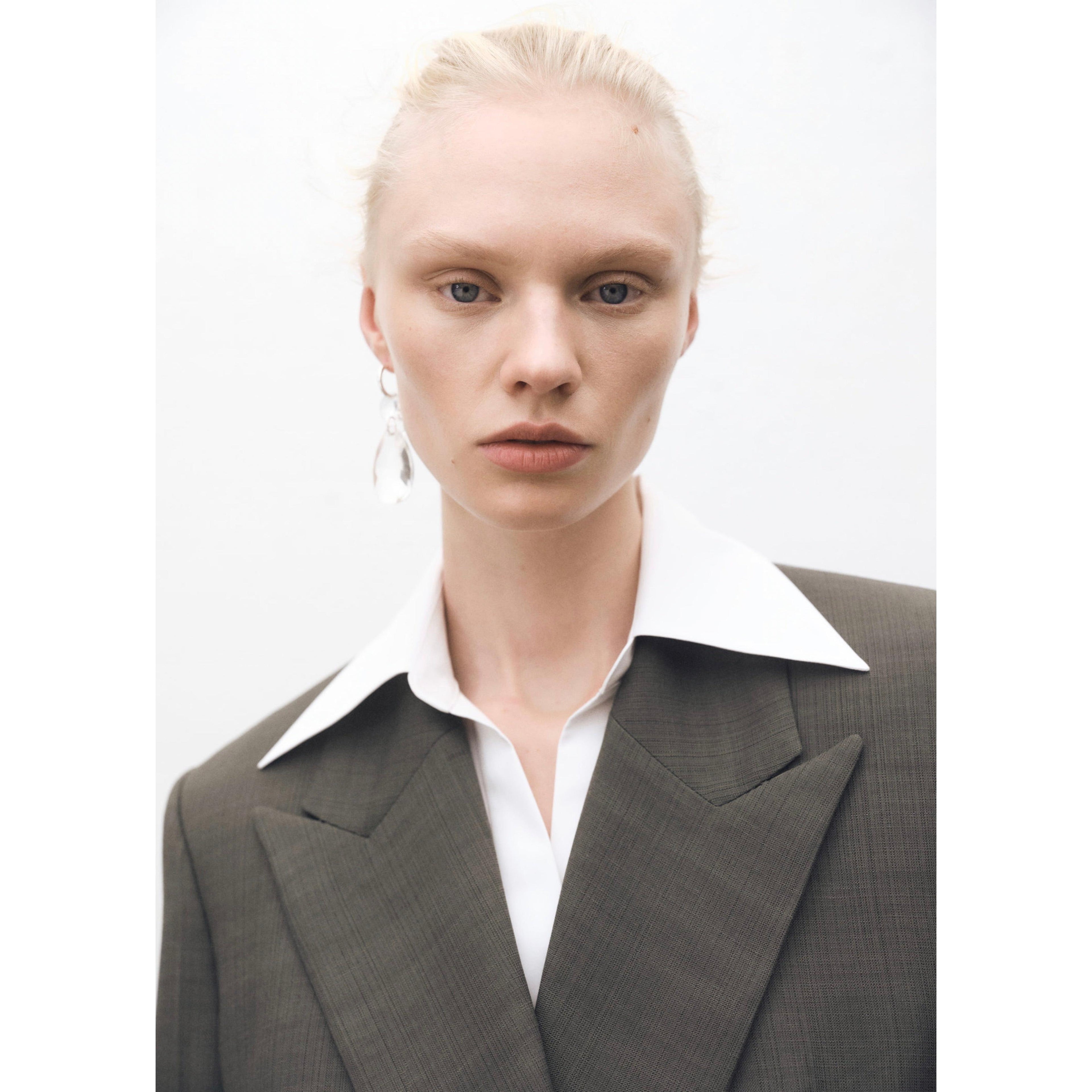Oversized Double-Breasted Suit Jacket - Khaki
