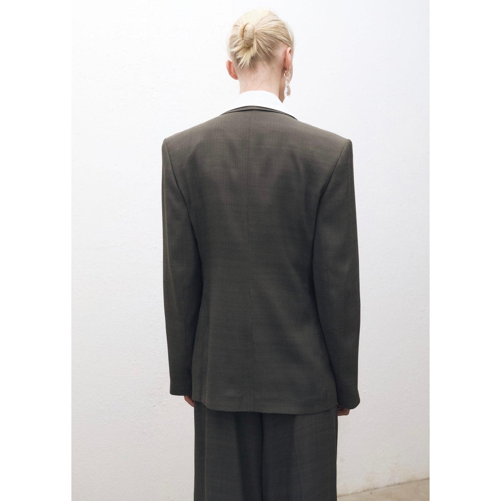 Oversized Double-Breasted Suit Jacket - Khaki