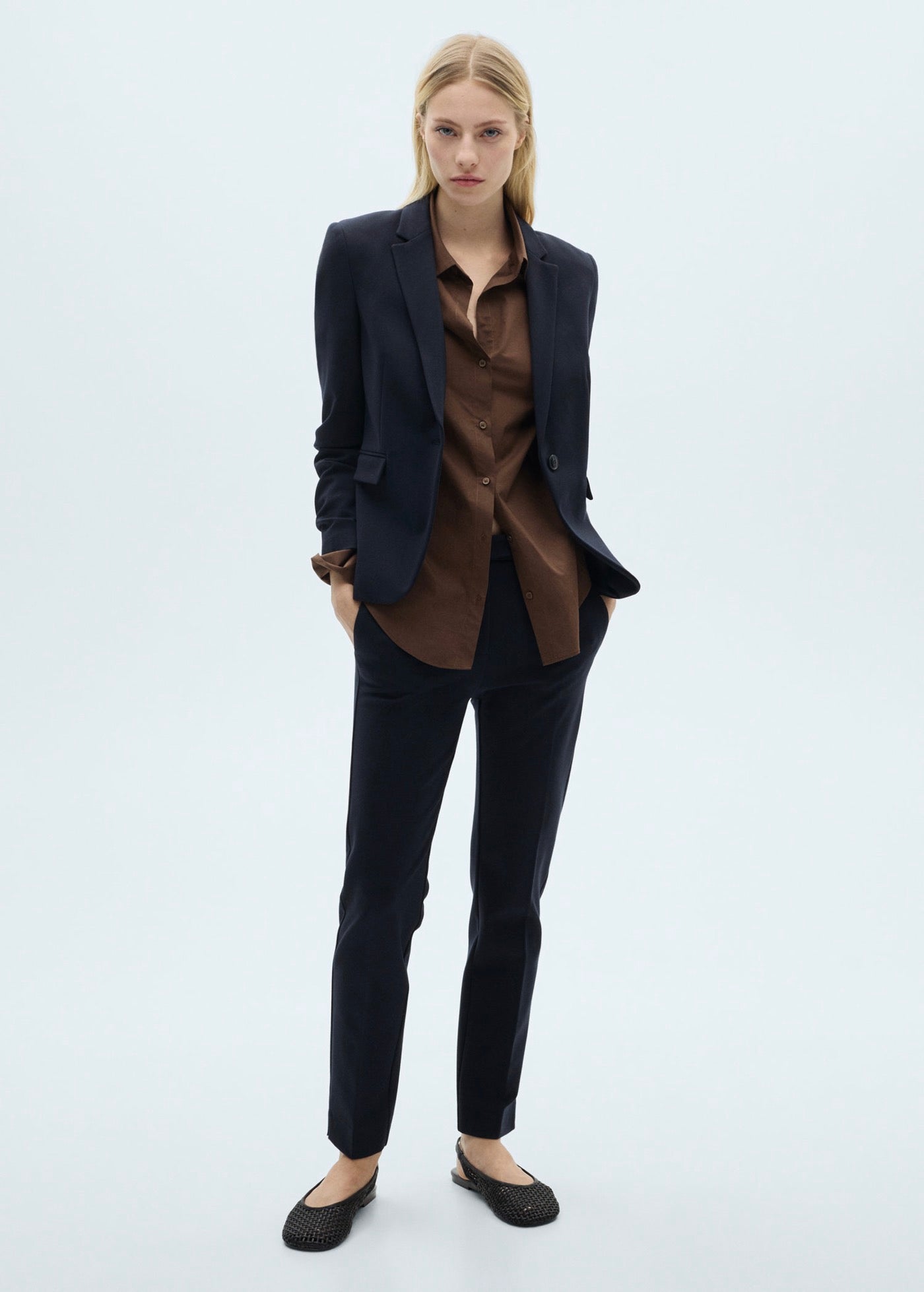 Pantalon Droit Maille Point De Rome - Dark Navy