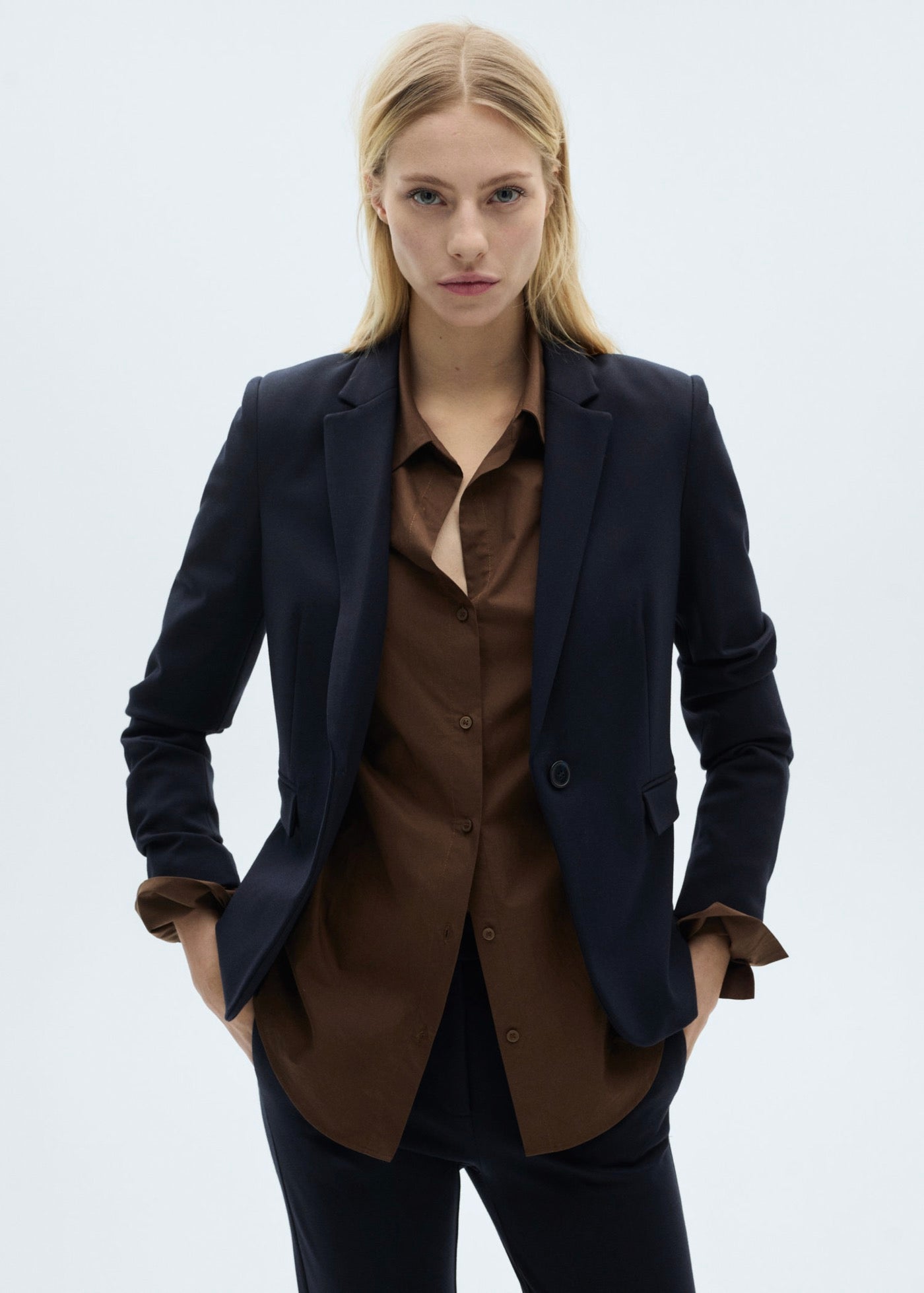 Pantalon Droit Maille Point De Rome - Dark Navy