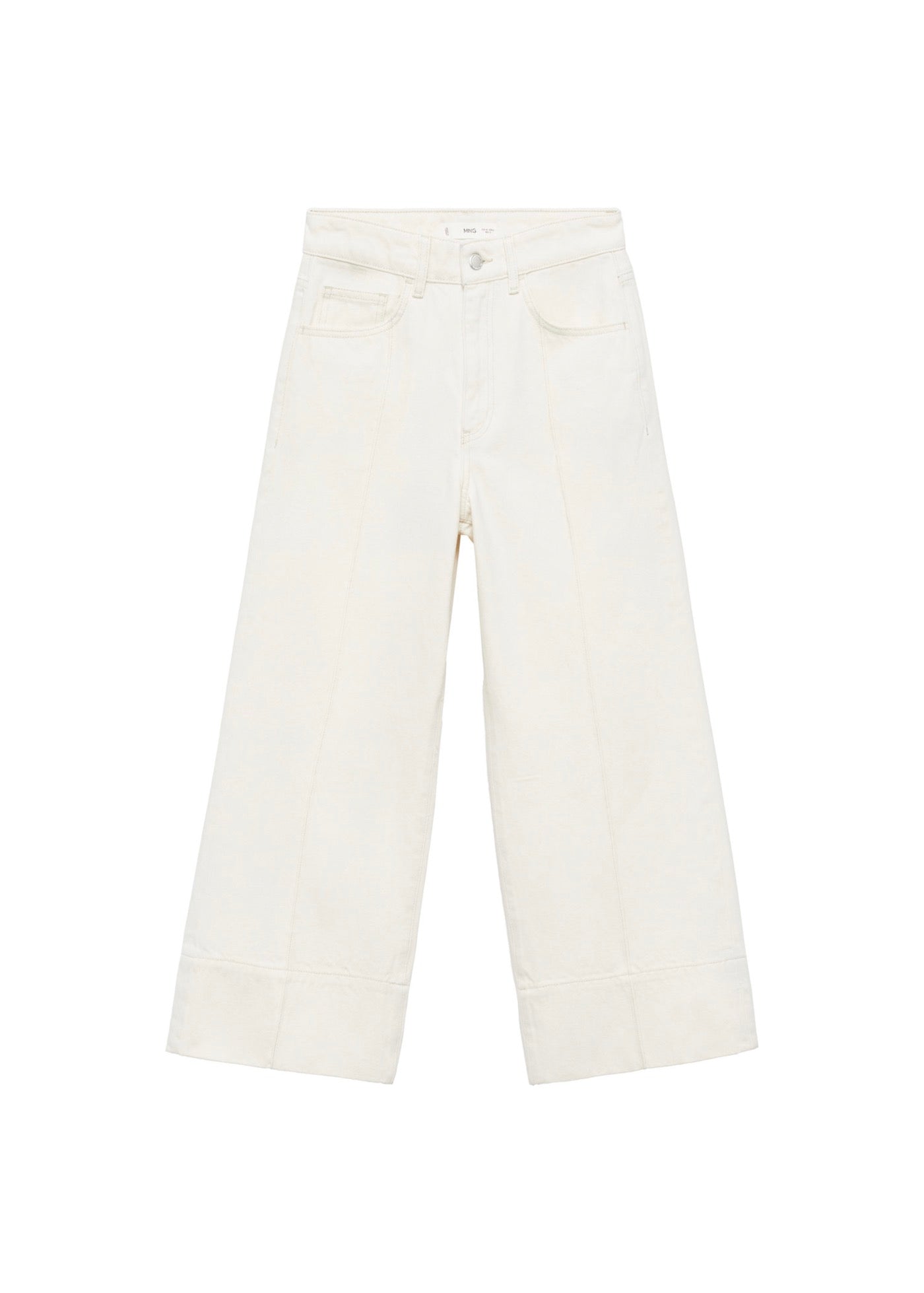 Wideleg Crop Coutures Jeans - Ecru