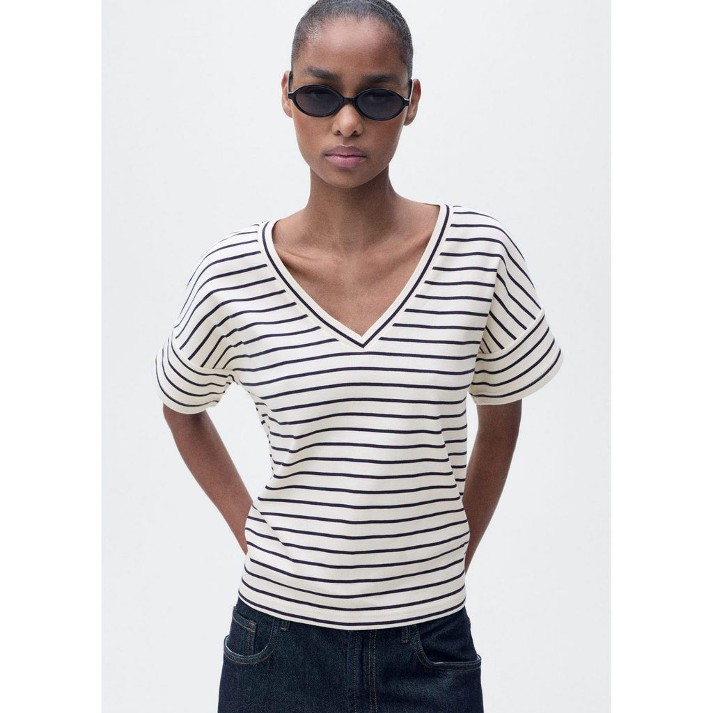 T-Shirt À Rayures Col En V