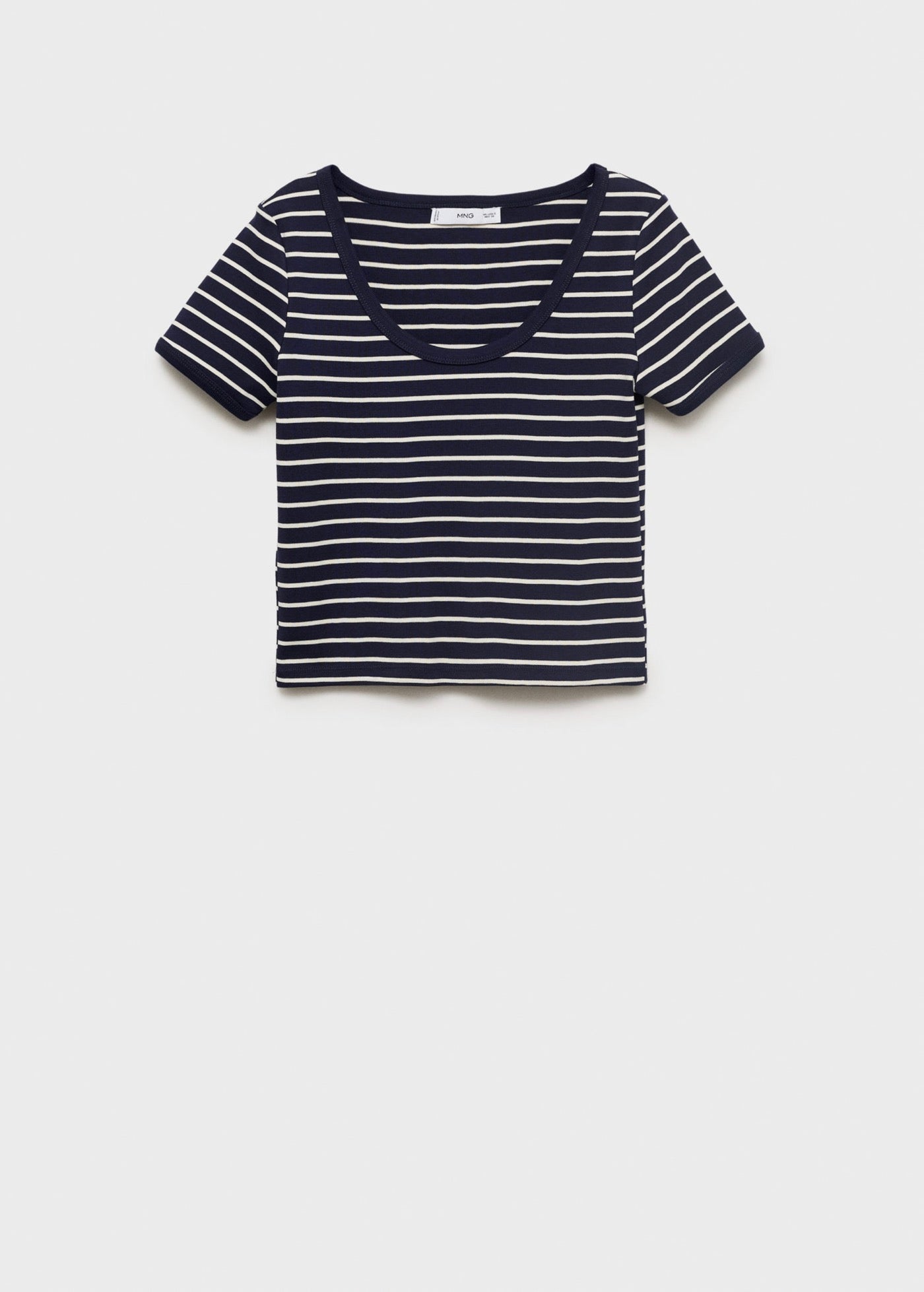 Striped Cotton T-Shirt with Plunging Neckline - Dark Navy