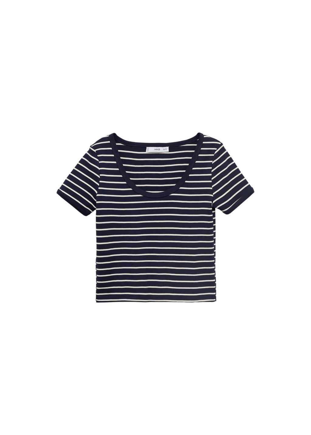 Striped Cotton T-Shirt with Plunging Neckline - Dark Navy