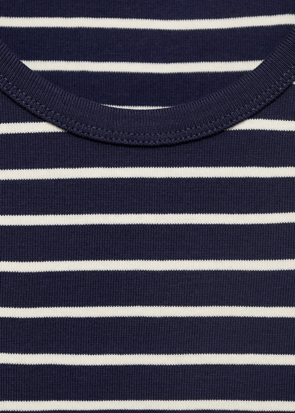 Striped Cotton T-Shirt with Plunging Neckline - Dark Navy