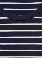 Striped Cotton T-Shirt with Plunging Neckline - Dark Navy
