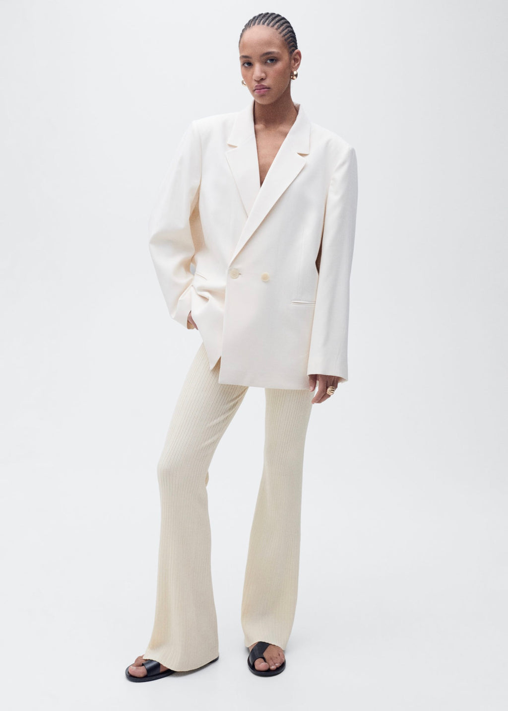 Pantalon Flare Maille Côtelée - Ecru