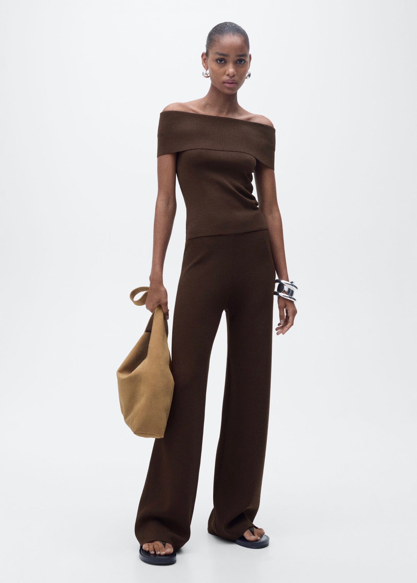 Straight Knit Trousers - Chocolate