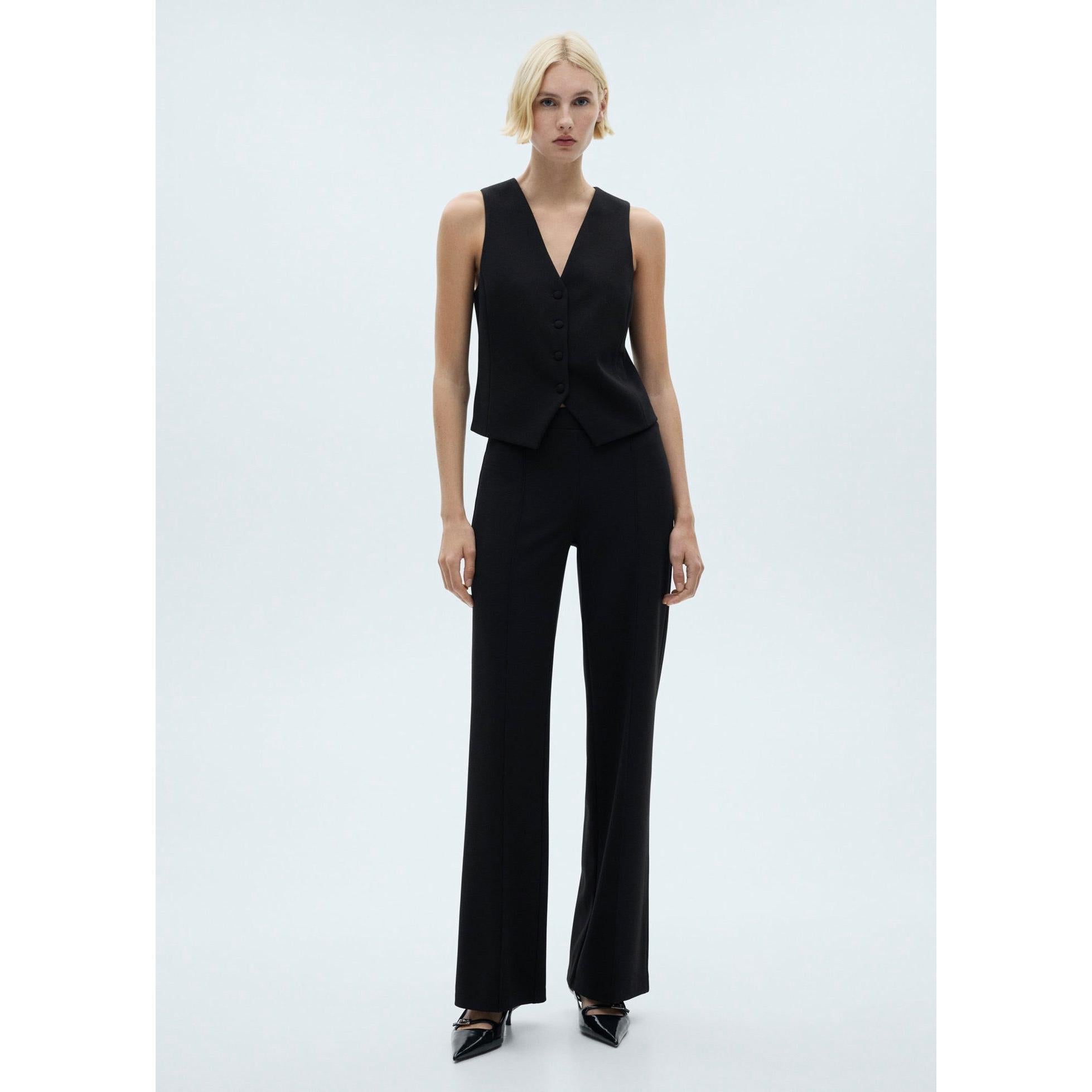 Straight Knit Trousers - Black