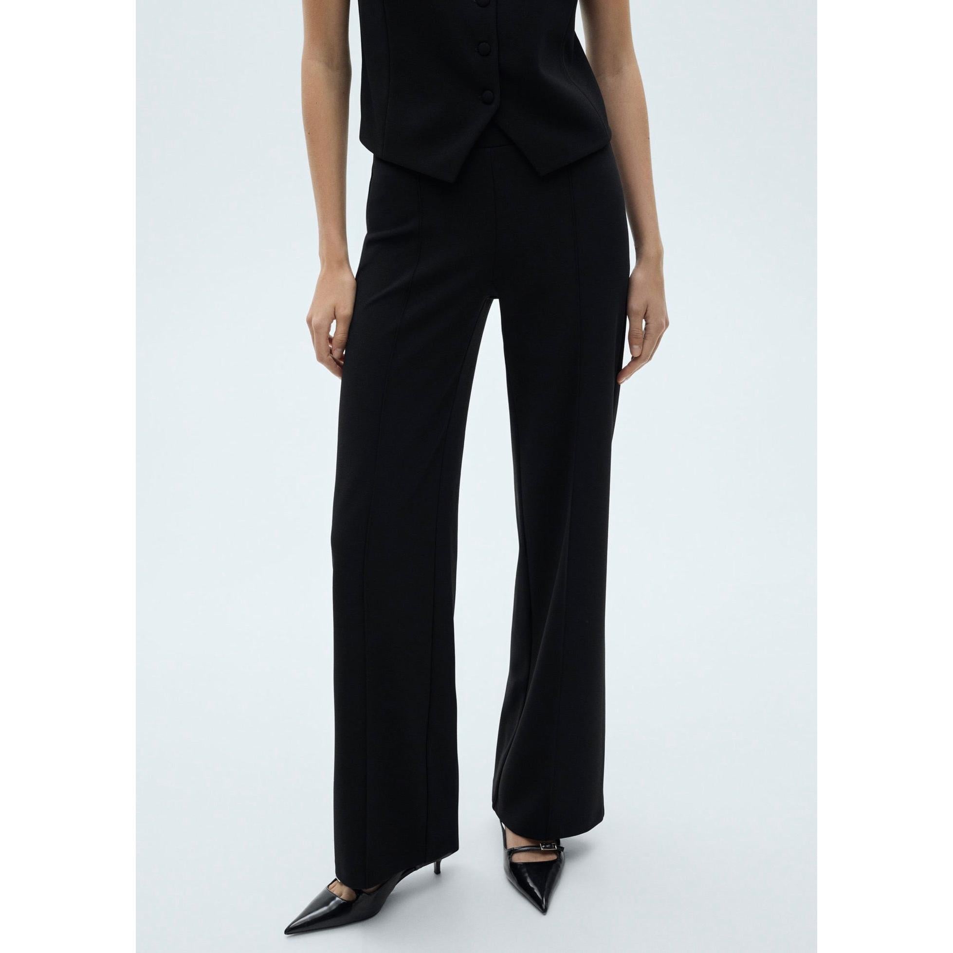 Straight Knit Trousers - Black