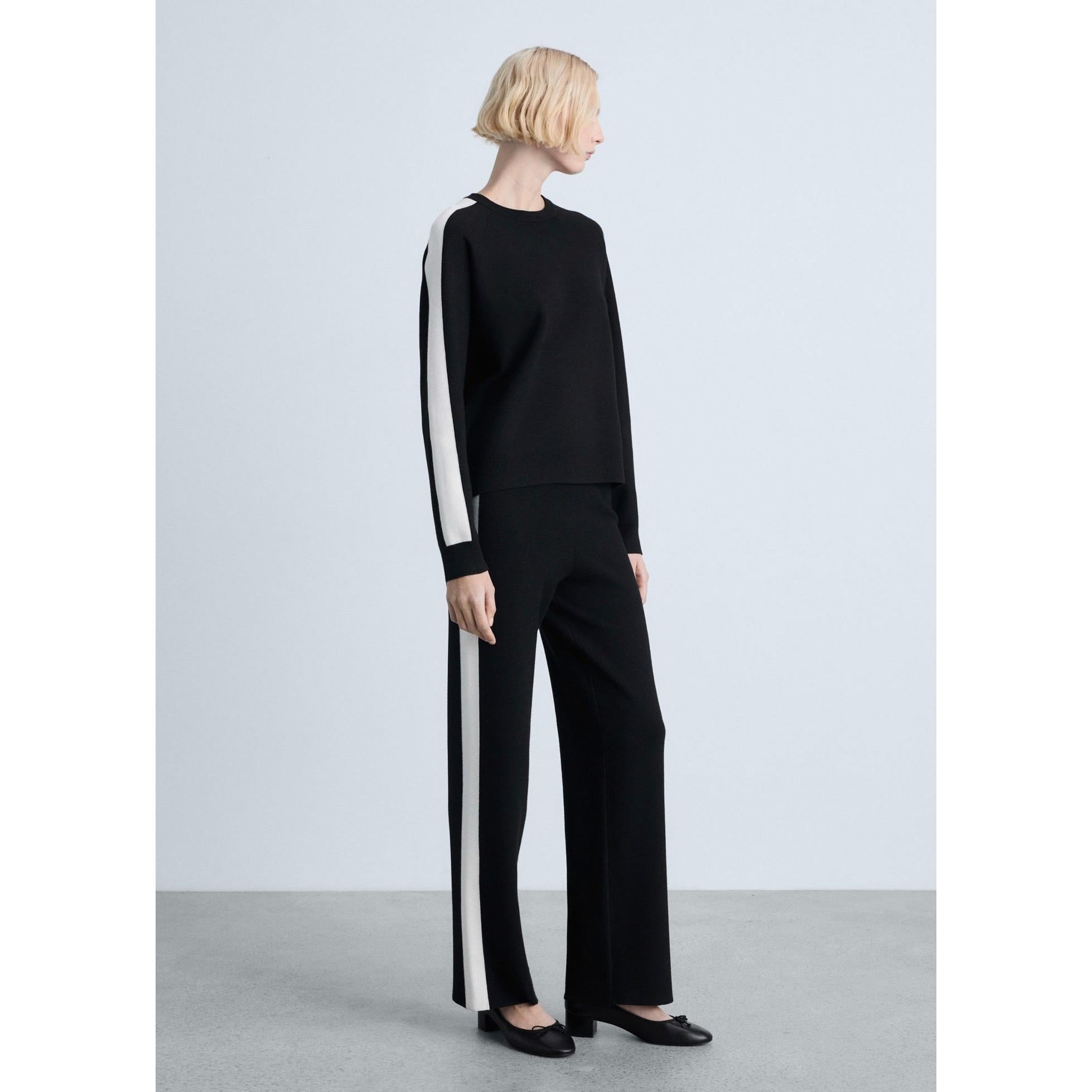 Pantalon Maille Rayure Contrastante - Black