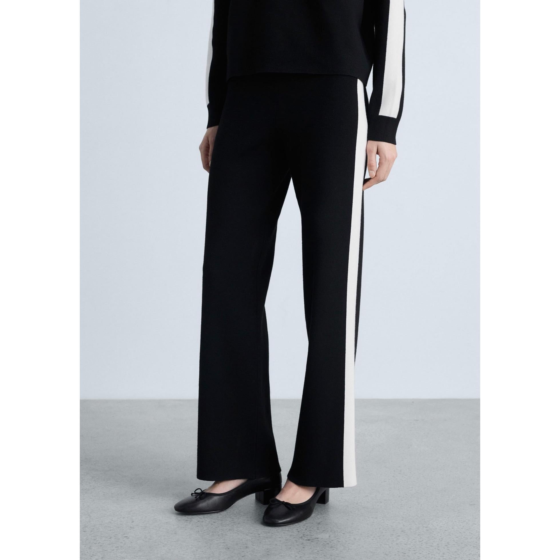 Pantalon Maille Rayure Contrastante - Black