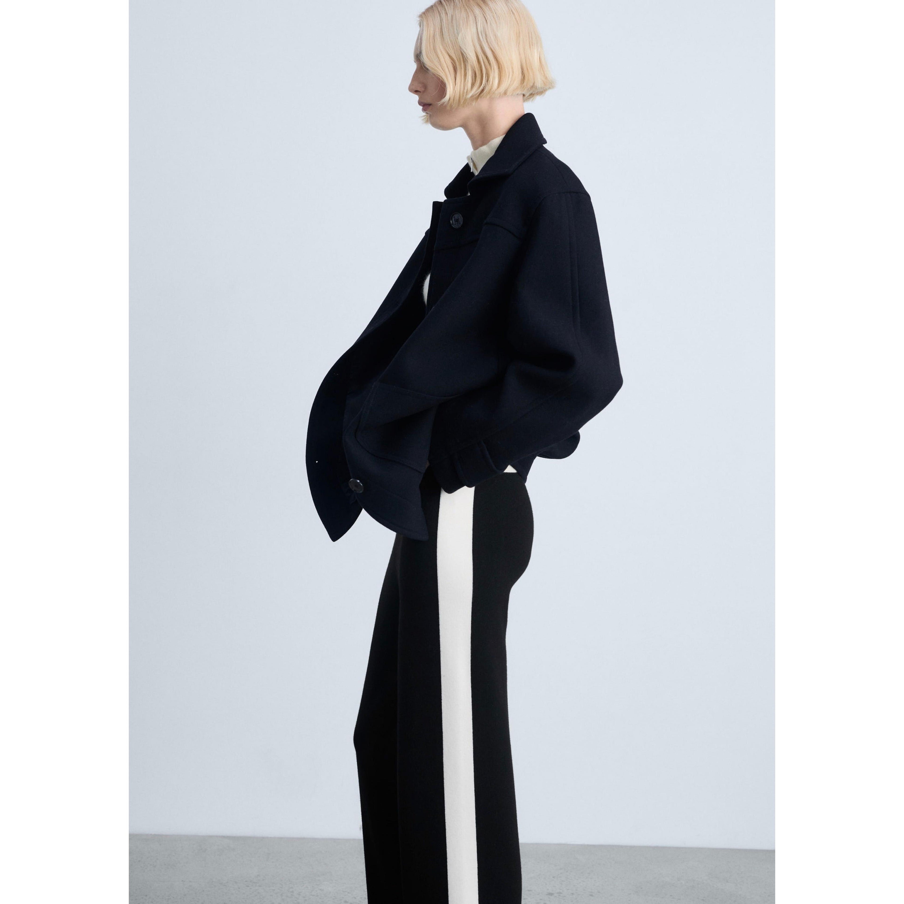 Pantalon Maille Rayure Contrastante - Black