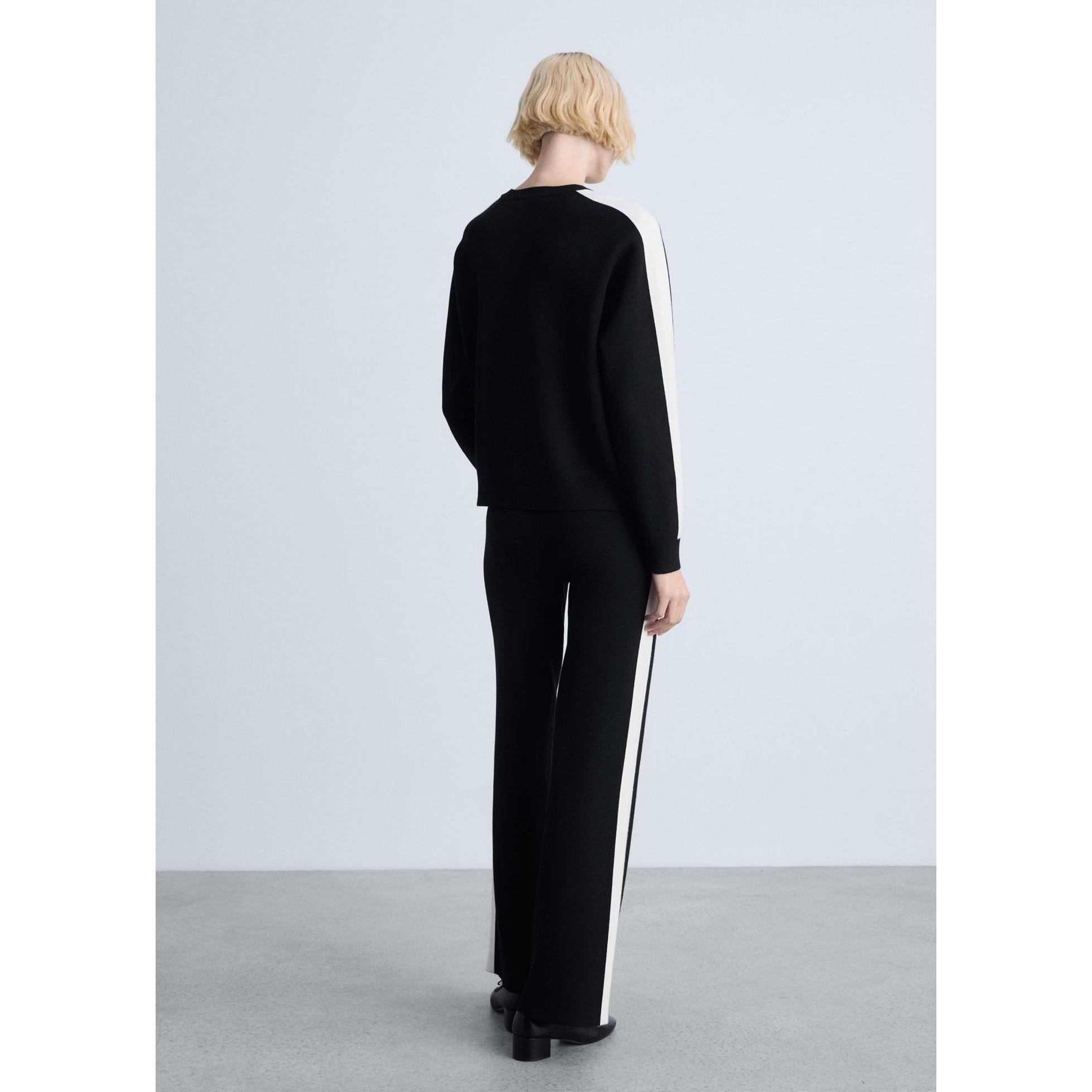 Pantalon Maille Rayure Contrastante - Black
