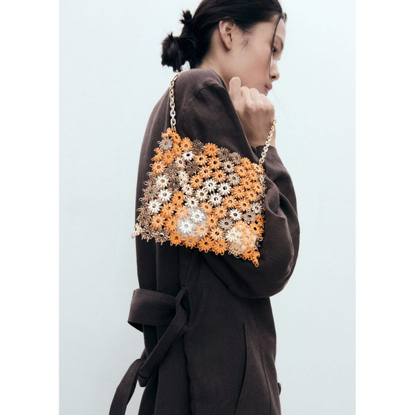 Sac Porté Épaule Fleurs Métalliques