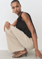 Wide-leg trousers with elasticated waist - Natural