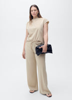 Wide-leg trousers with elasticated waist - Natural