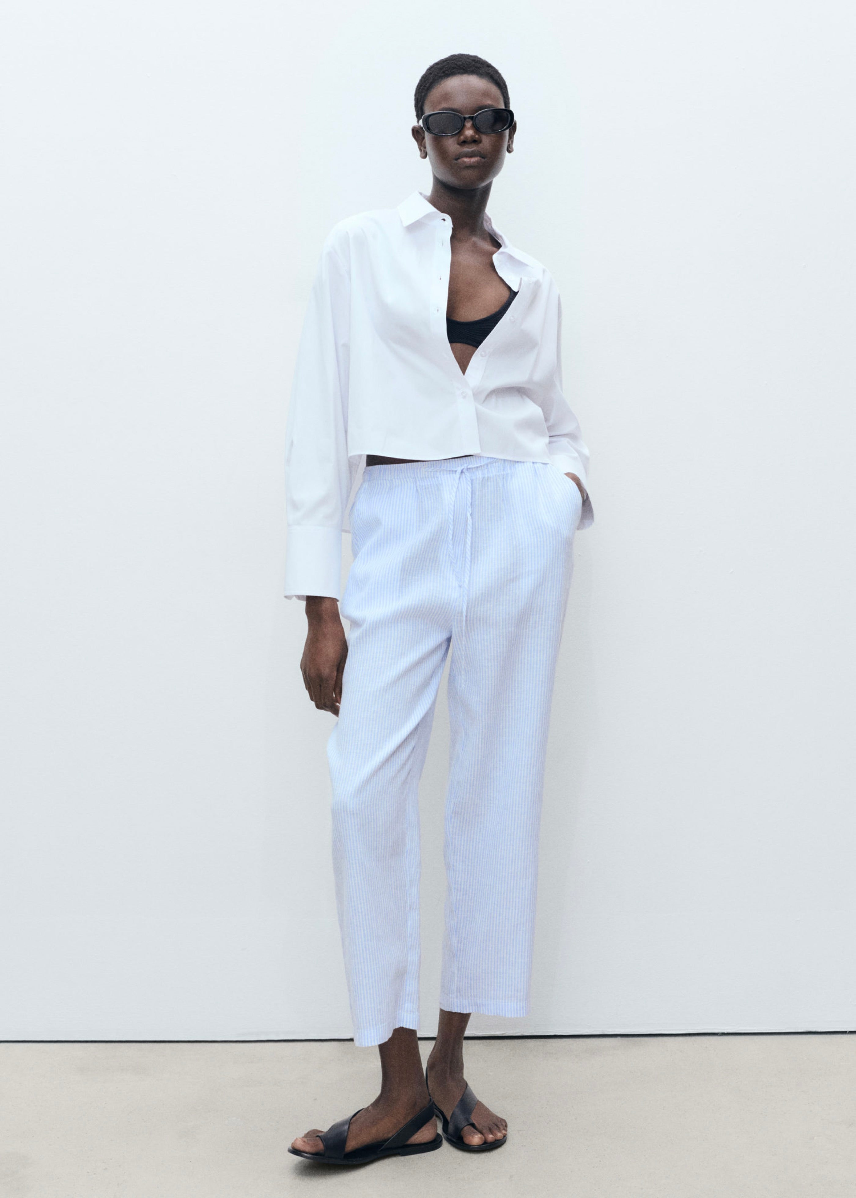 Straight Linen Trousers - Sky Blue