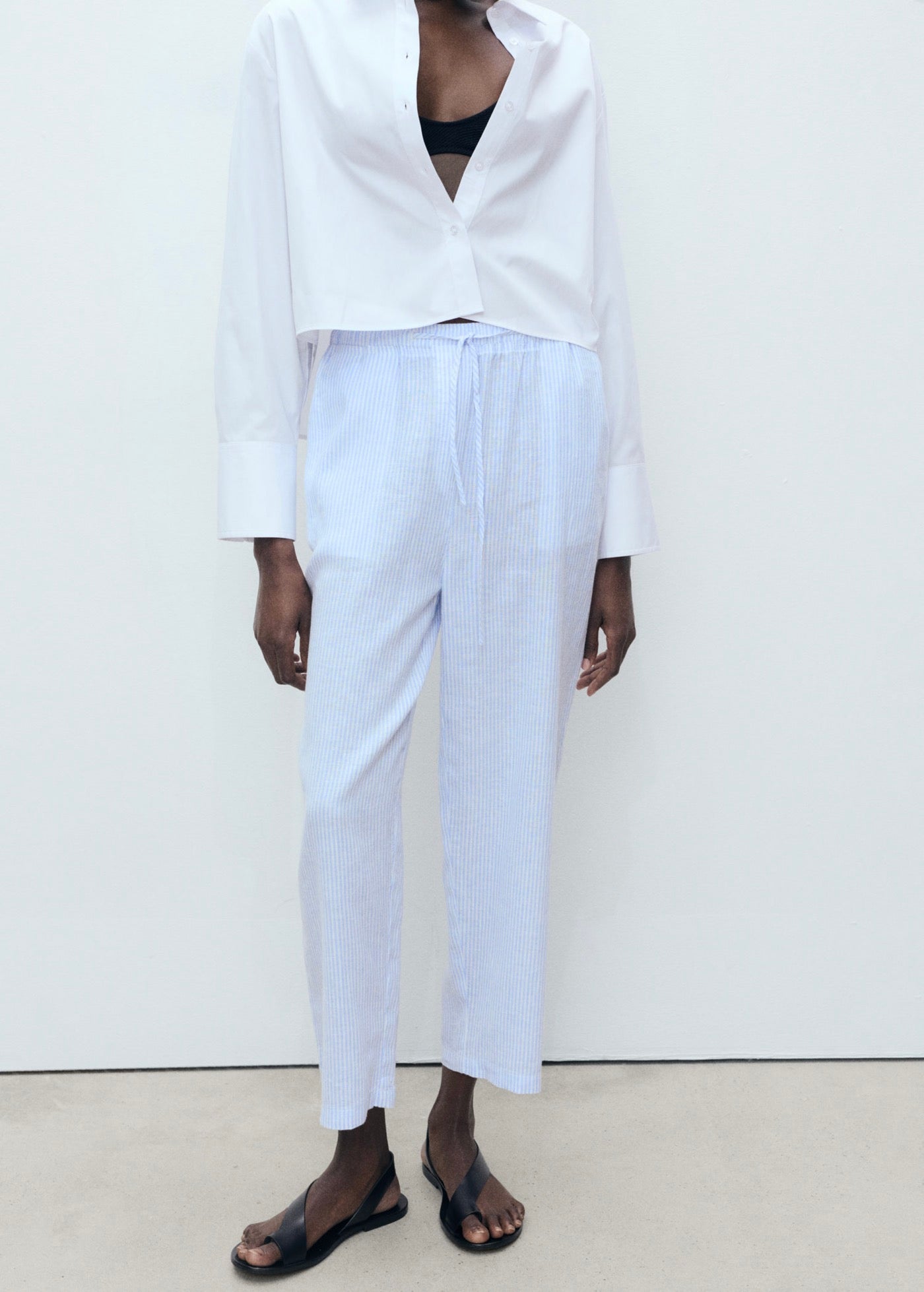Straight Linen Trousers - Sky Blue