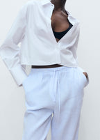 Straight Linen Trousers - Sky Blue