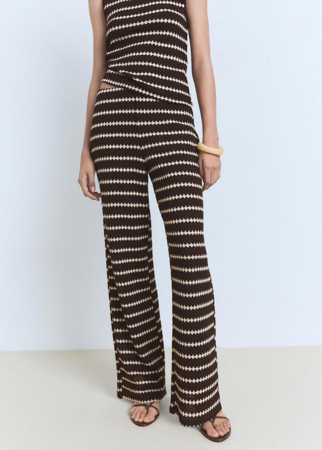 Pantalon Maille En Imprimé Géométrique - Brown