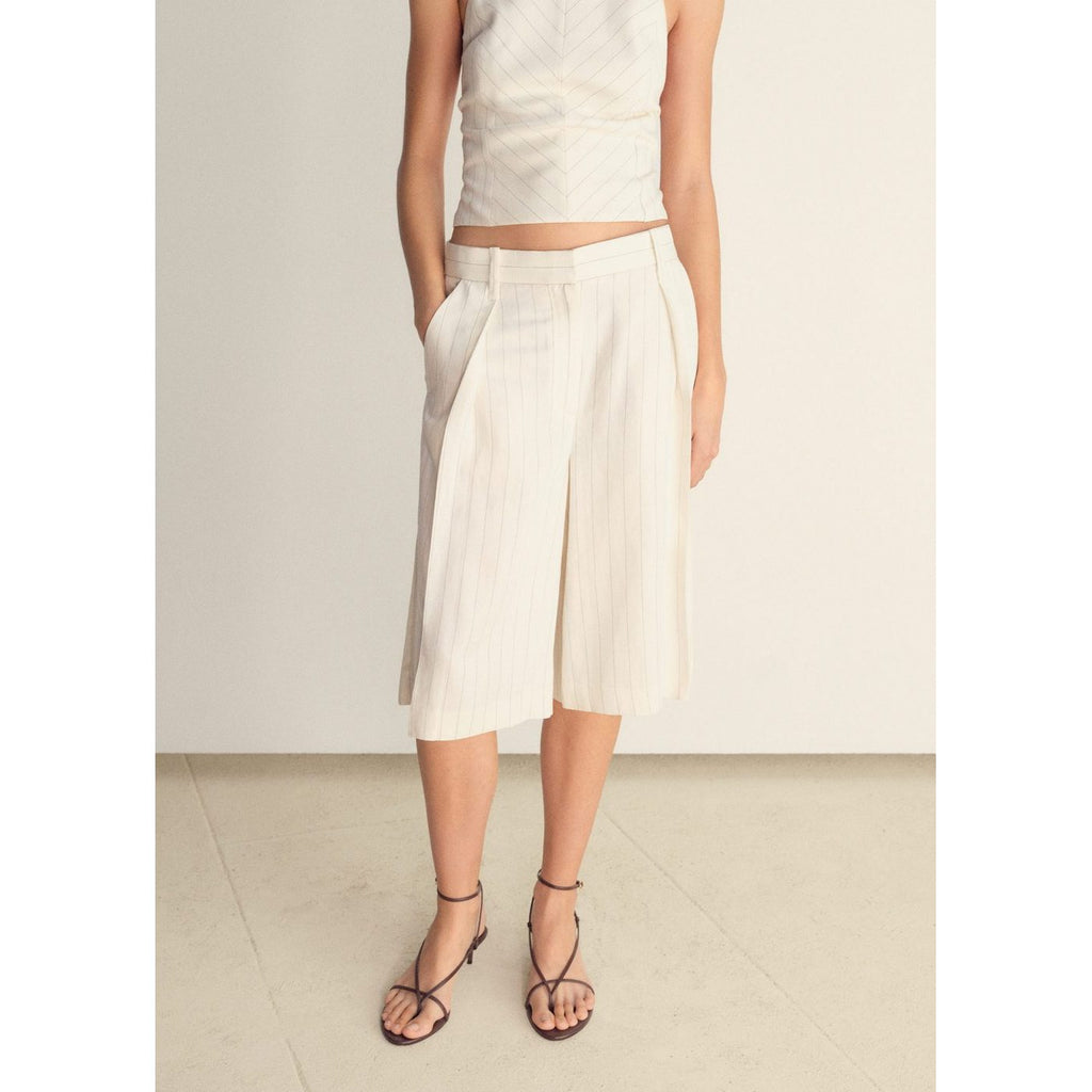 Striped Linen Blend Bermuda Shorts