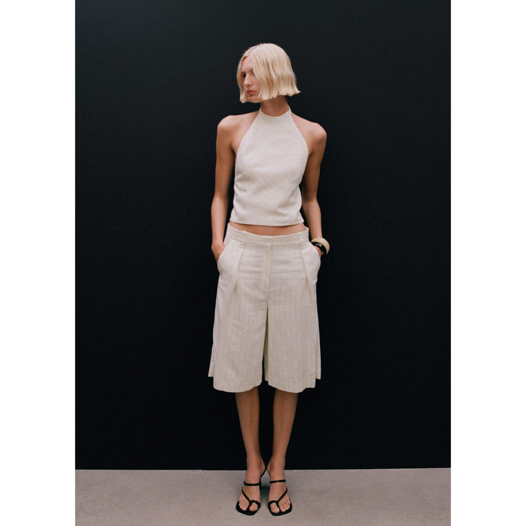 Striped Linen Blend Bermuda Shorts